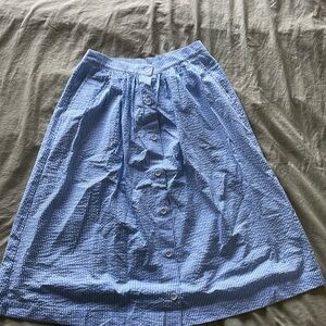 H&M cotton blue and white striped midi skirt with buttons NWOT